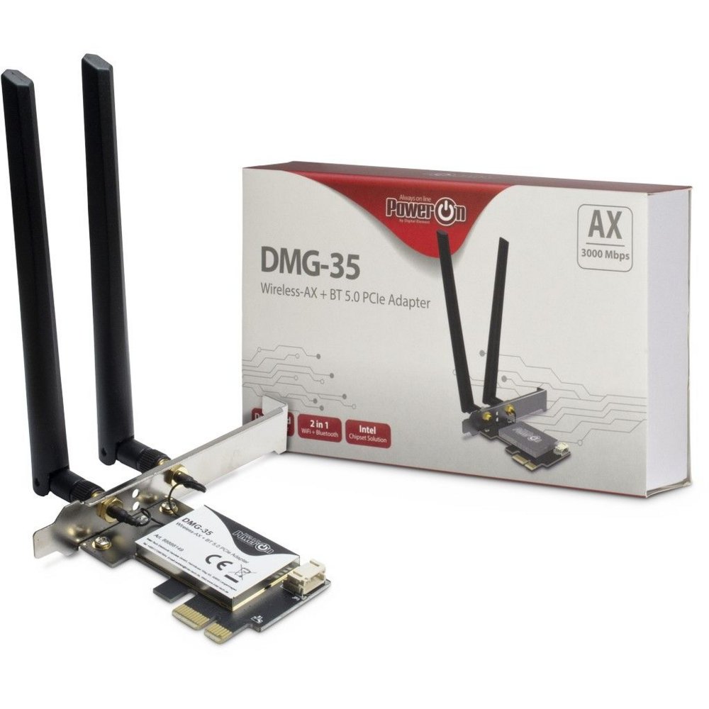 Inter-Tech DMG-35 | Wi-Fi 6 & Bluetooth 5.0 PCIe Adapter | 3000 Mbps | Dual-band (2,4 GHz / 5 GHz) | Intel AX200 Chipset | PCIe x1 - Afbeelding 4